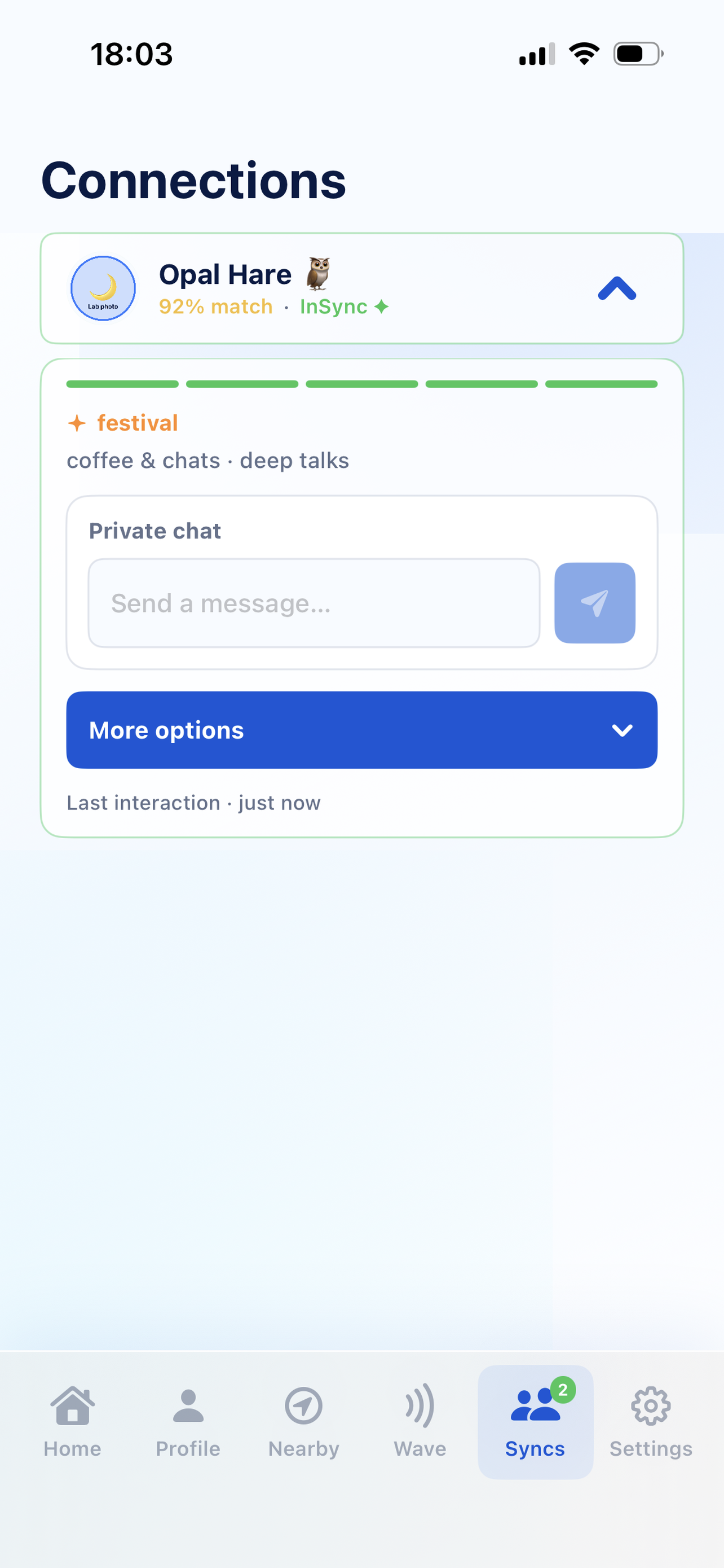 InSync connection detail after a mutual match