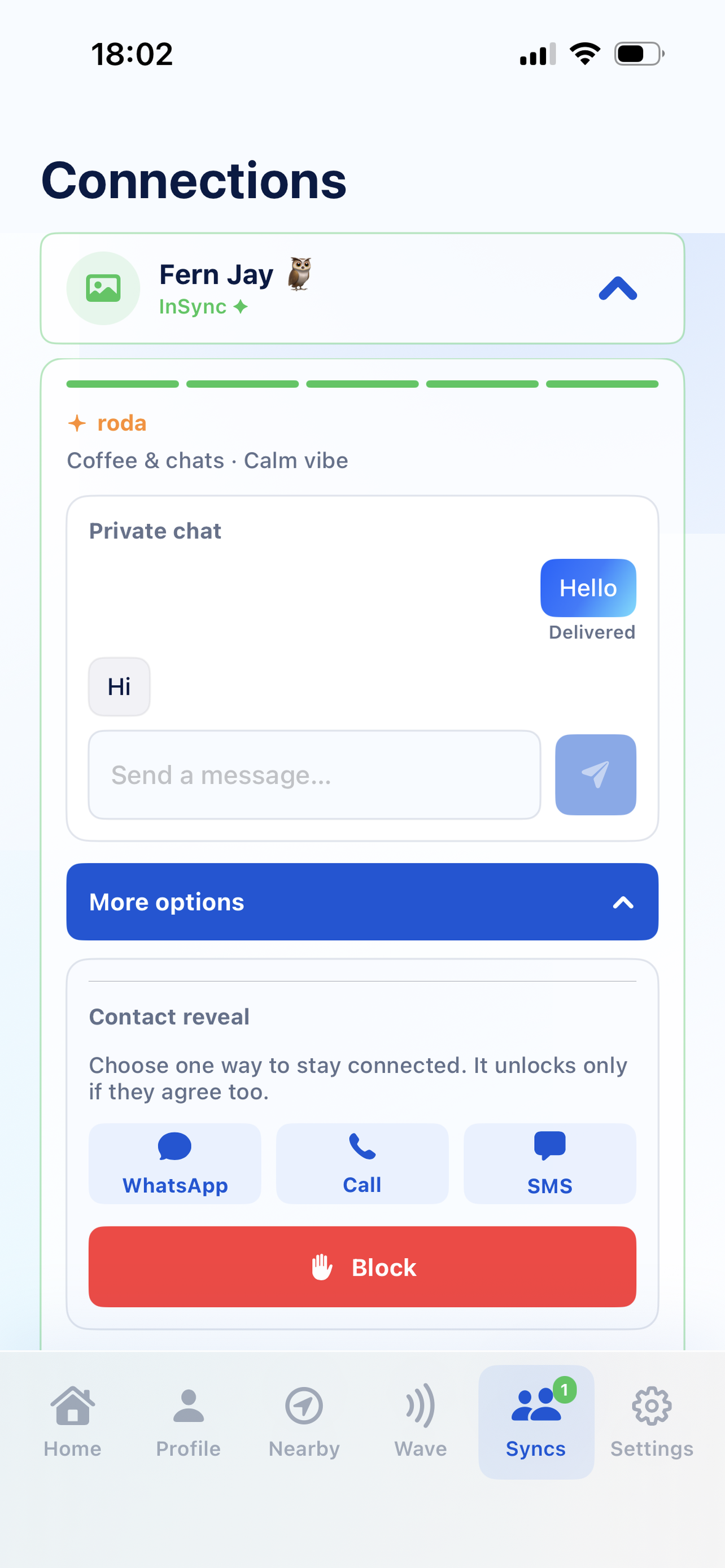 InSync mutual contact reveal and private connection flow